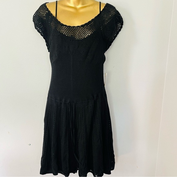 Victoria’s Secret Black Crochet Knit Dress | Boho Beach Cover Up Resort Midi m - Picture 3 of 6